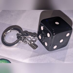 Coach Chunky Black Dice Keychain with Silver Hardware
